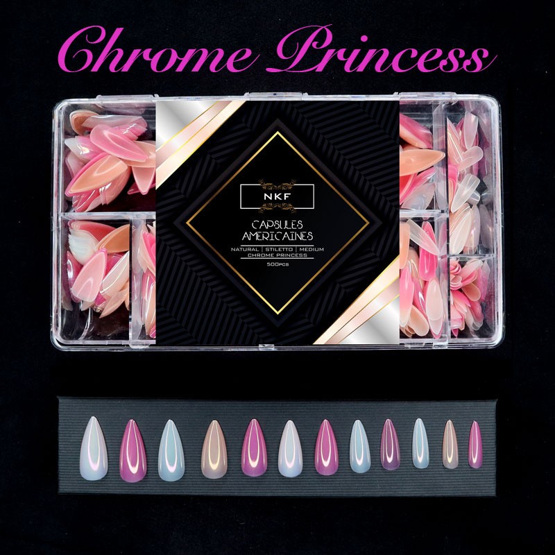 CAPSULES AMERICAINES NKF Natural Stiletto Medium Chrome Princess