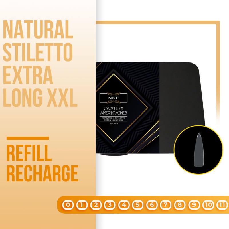 Refill/Recharge Capsules Americaines NKF Natural STILETTO EXTRA LONG XXL